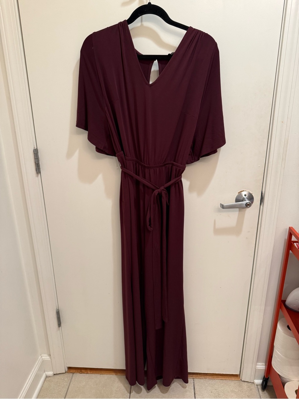 Lane Bryant Burgundy V-neck Jumpsuit with Waist Tie